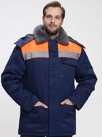Куртка зимняя Бригада NEW, т/синяя с оранжевой отделкой