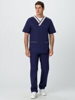 Костюм мужской Симпл-001 MedLine, т/синий с бежевой отделкой