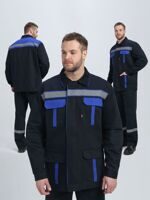 Костюм ИТР СОП IMP (тк.Саржа,250), куртка и полукомбинезон, т/синий с васильковой отделкой