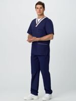 Костюм мужской Симпл-001 MedLine, т/синий с бежевой отделкой