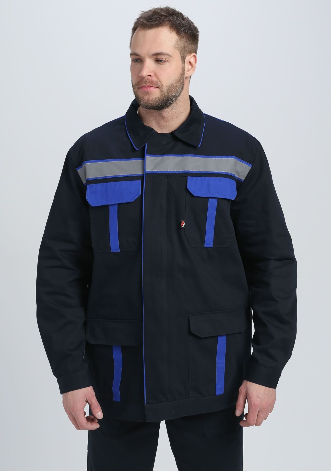 Костюм ИТР СОП IMP (тк.Саржа,250), куртка и полукомбинезон, т/синий с васильковой отделкой