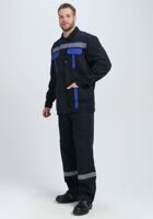 Костюм ИТР СОП IMP (тк.Саржа,250), куртка и полукомбинезон, т/синий с васильковой отделкой
