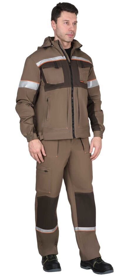 Костюм летний "РОДОС", куртка и полукомбинезон, светло-коричневый с темно-коричневой отделкой