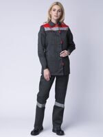 Костюм женский Весна-2 СОП NEW, куртка и полукомбинезон, т/серый с красной отделкой