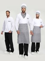 Костюм повара Шеф-2, белый/черный/принт-клетка